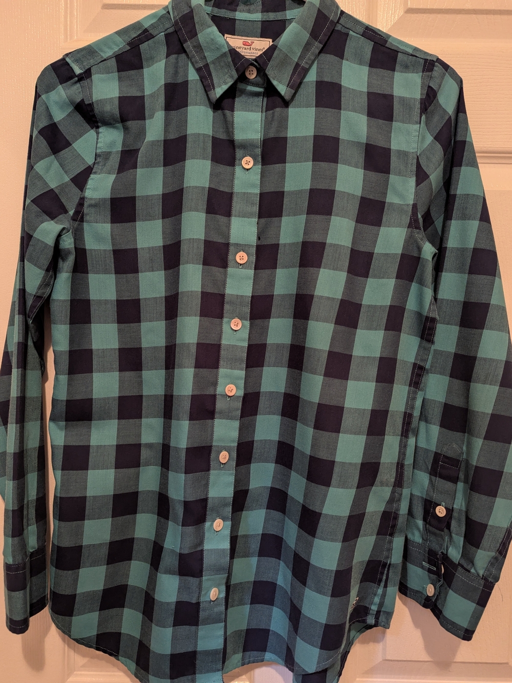Vineyard Vines Teal and Navy Plaid Button-Down Shirt